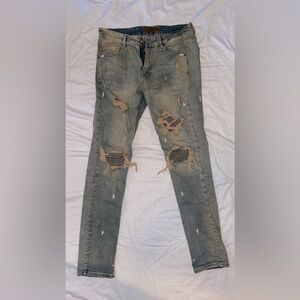 Mens KDNK Skinny Jeans Ripped Distressed Paint Splatter Stacked Skinny size 34W